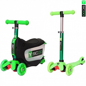 Каталка-самокат 3 в 1 Y-Scoo Mini Jump&Go, зеленый, со светящимися колесами (Y-Scoo, 5852rt)